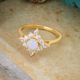 Round Cut 0.6 Carat Opal Promise Ring Cluster Anniversary Ring